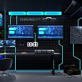 Cartoon Futuristic Tech Room Featuring Multiple Screens Data Displays And Blue Neon Lights