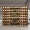 Large Grid Shelving Unit with Decorative Bowls Books and Ornaments Illuminated in Modern Bright Interior