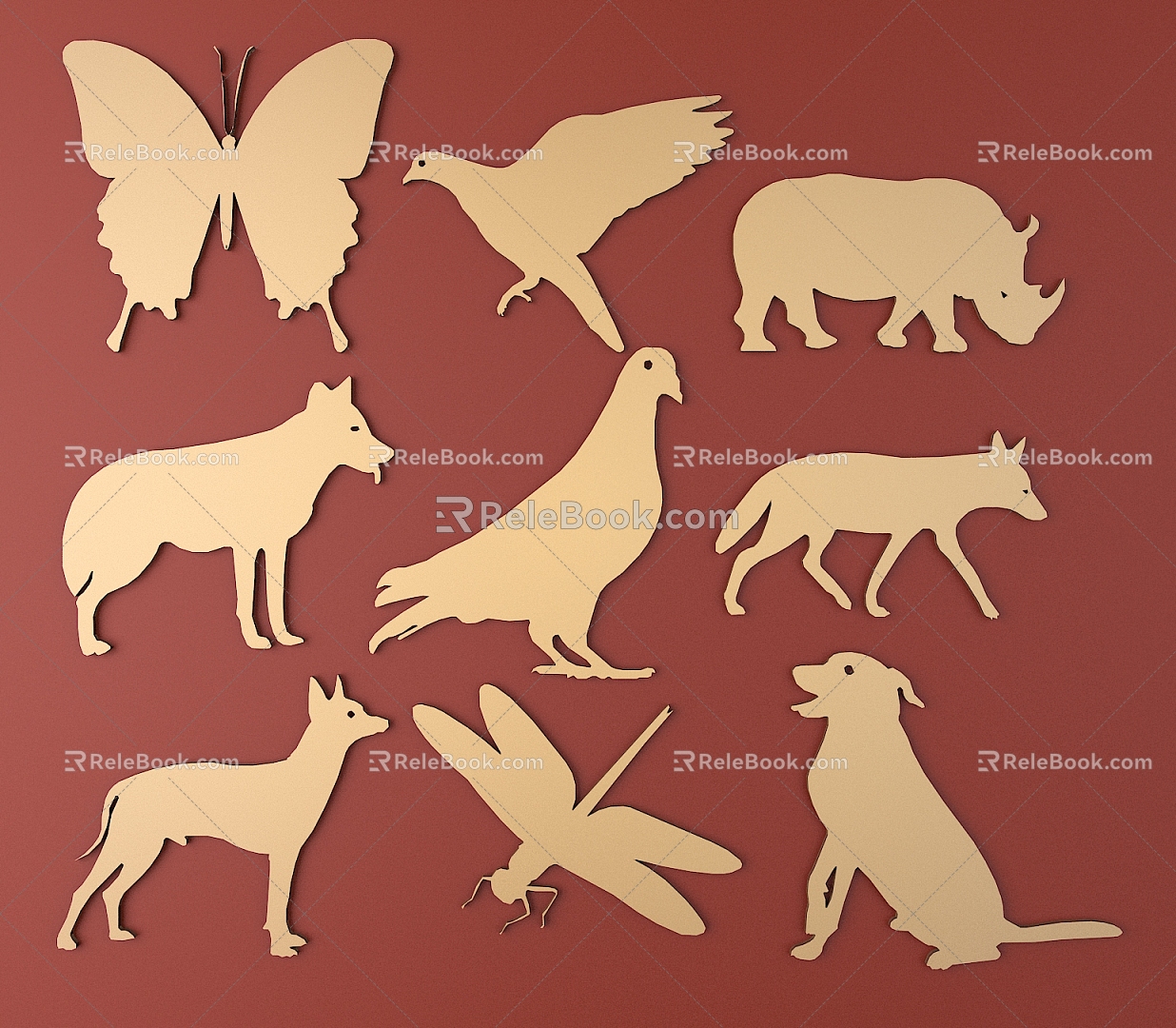 Animal silhouette metal carved animal pattern 3d model