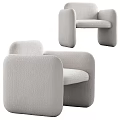 Modern Beige Accent Chair With Rounded Armrests And Soft Comfortable Fabric 3d model