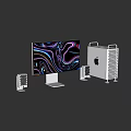Modern Desktop Computer Setup With White Tower Monitor Colorful Screen And Speakers