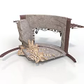 Damaged Building Structure With Stone Wall Brick Debris And Metal Frame