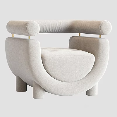Modern Single Sofa With Round Arms Metal Accents Curved Design And Beige Upholstery 3d model