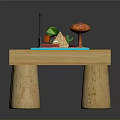 Wooden Tabletop Play Scene With Blue Area Colorful Trees Towers Boats And Fountain