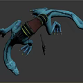 Detailed Blue Creature Character as Game Movie Mount with Long Neck Tail and Saddle Gear