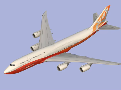 Commercial Passenger Airplane With White Fuselage Orange Tail And Four Engines 3d model