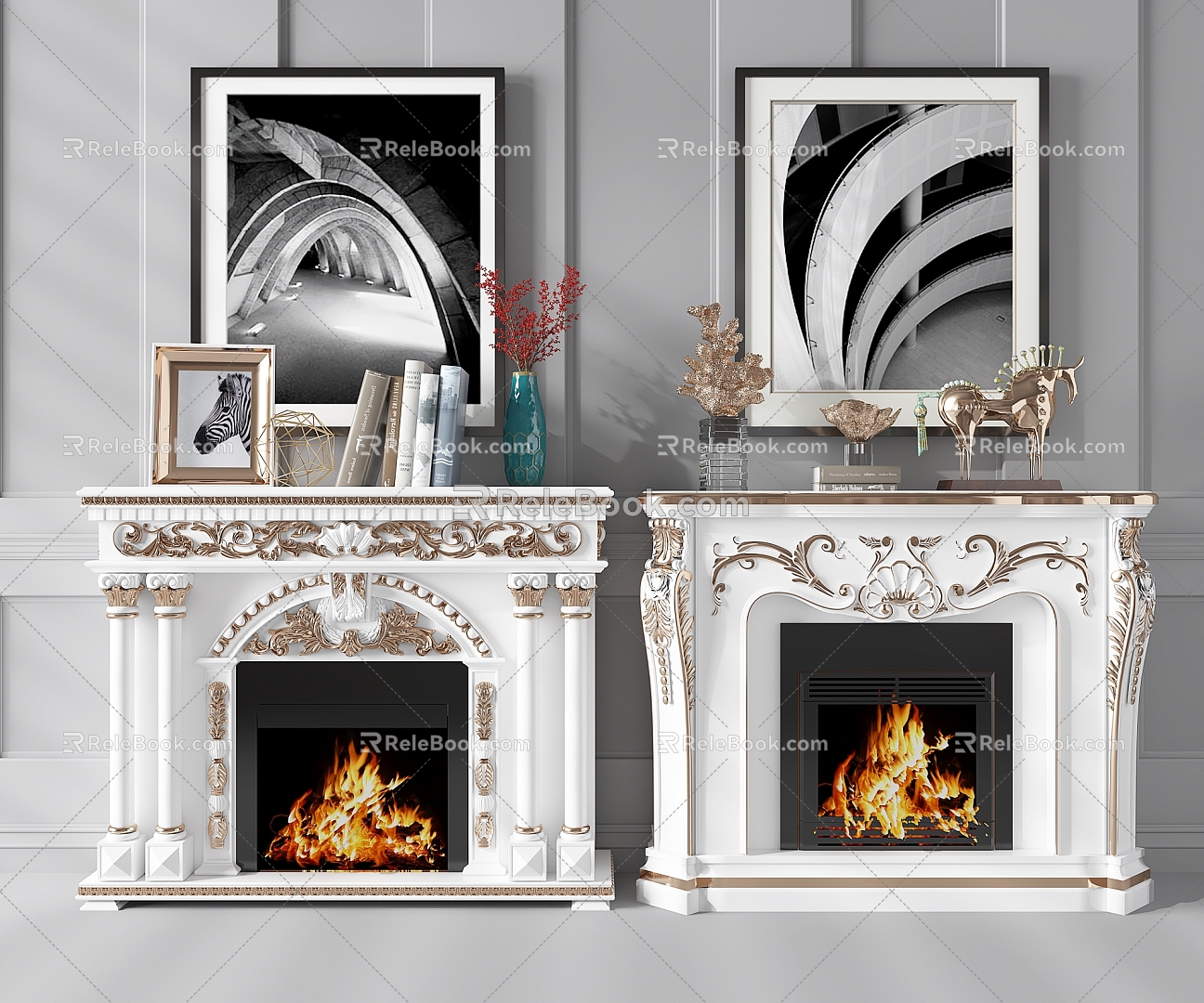 European style fireplace hanging painting ornaments 3d model