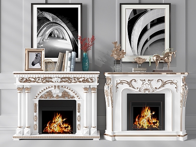 European style fireplace hanging painting ornaments 3d model