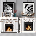 European style fireplace hanging painting ornaments 3d model