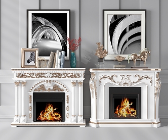 European style fireplace hanging painting ornaments 3d model