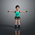 Female Game Movie Character With Short Hair Green Tank Top Black Shorts And Arms Outstretched