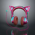 Stylish Cat Ear Wired Headphones With Pink And Blue Electronic Design