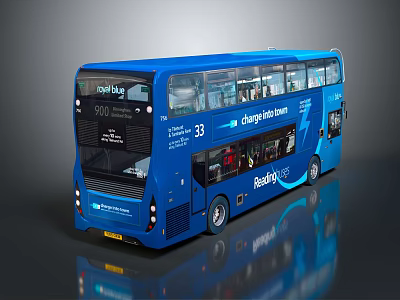 Blue Electric Double Decker Bus With ChargePoint And Reading Buses Route 900 3d model