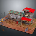 Oil Tank Converted Building Model With Red Roof Stones And Workshop Sign