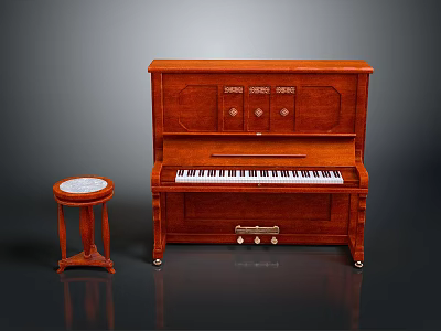 Elegant Vintage Wooden Piano with Art Supplies Table in Classic 3d model
