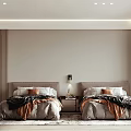 Modern Minimalist Bedroom Interior With Twin Beds Beige Walls Bedside Lamps And Soft Rug