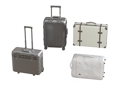 Various Stylish Luggage Pieces Featuring Trolley and Handheld Hard Shell Suitcases in Gray and White 3d model
