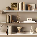 Stylish Decorative Ornaments Set On White Shelves With Books Lamps Sculptures And Vases