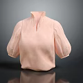 Stylish Women's Light Pink Blouse with Stand Collar and Puffed Sleeves in Lightweight Fabric
