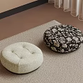 Light Colored Button Tufted and Dark Floral Patterned Round Stools on Beige Carpet 3d model
