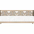 Chinese Style Multi Person Sofa With Carved Wooden Frame And White Cushion