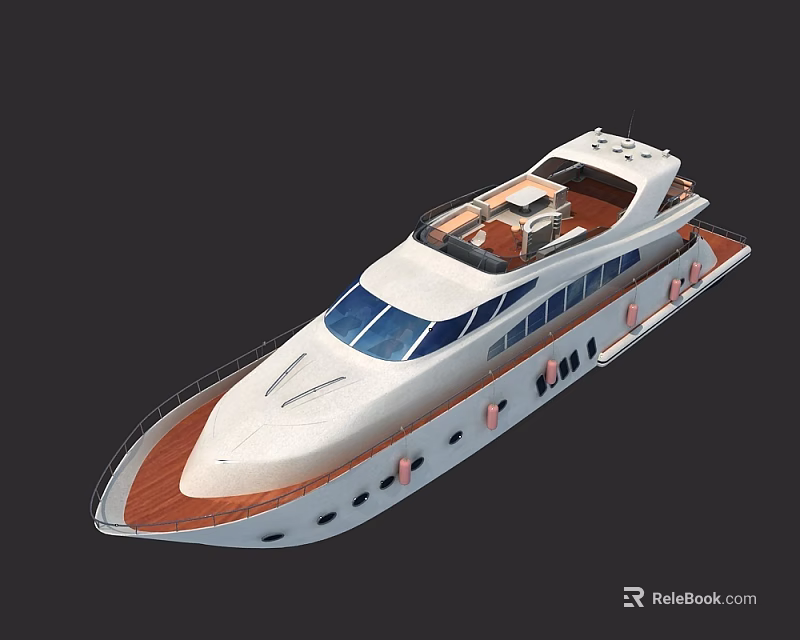 Luxury Modern White Yacht With Wooden Deck And Upper Deck Design 3d model 