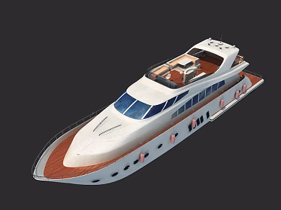 Luxury Modern White Yacht With Wooden Deck And Upper Deck Design 3d model