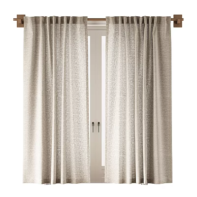 Stylish Beige Linen Curtains Hanging Over White Door With Textured Design 3d model