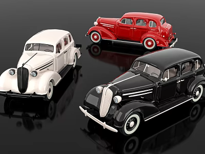 Vintage Classic Model Cars Display With White Red And Black Retro Collectible Designs 3d model