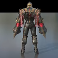 Game Movie Warrior Character In Spiked Gold Black Red Intricate Armor Design