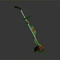 Red And Yellow Handheld Grass Trimmer With Long Handle And Rotating Blade