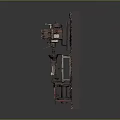 Vertical Industrial Mechanical Structure With Rustic Metal Texture And Layered Components