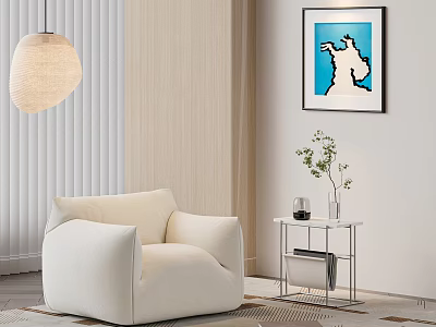 Single-person Sofa Casual Sofa Single Chair Chandelier Decoration Hanging Picture Side-table Jewelry Carpet Book 3d model