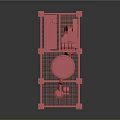 Red Industrial Equipment 3D Model With Tower Platform Stairs And Pipelines