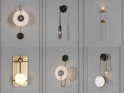Modern Wall Lamps With Geometric Shapes Black Gold White Metal Frames And Glass Shades 3d model