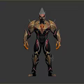 Sci Fi Warrior Character Design With Black Red Gold Armor And Glowing Elements