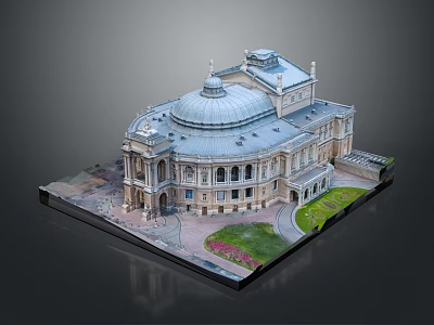 Classical Ancient Architecture Model With Dome Windows Columns And Garden Platform 3d model