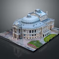 Classical Ancient Architecture Model With Dome Windows Columns And Garden Platform 3d model