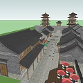 Traditional Chinese Commercial Street With Ancient Architecture And Outdoor Seating Areas