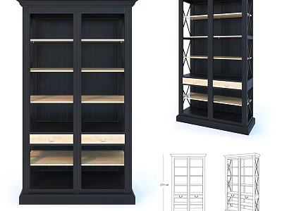 Modern Black Bookcase With Multiple Shelves Drawers And Home Structural Design 3d model