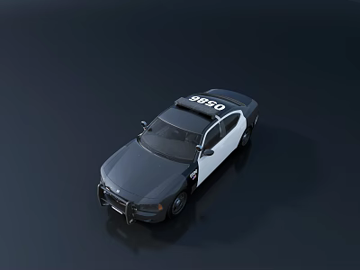 Black and White Police Car With POLICE Sign On Roof And Emergency Features 3d model