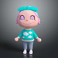 Cute 3D Game Movie Character With Pink Hair Blue Bow Purple Eyes And Cloud Sweater