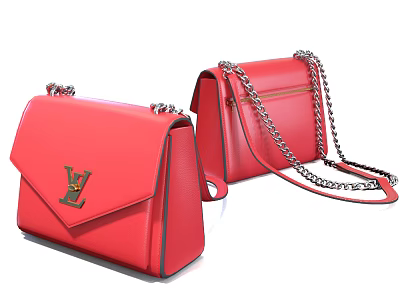 Red Luxury Handbags With Silver Chain Straps And Brand Logo Design 3d model