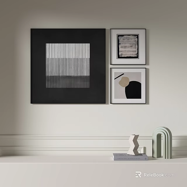 Minimalist Abstract Paintings With Linear And Geometric Designs On Wall 3d model 