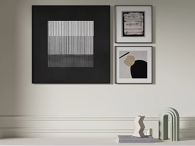 Minimalist Abstract Paintings With Linear And Geometric Designs On Wall 3d model