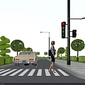 Road Facilities With Traffic Lights Crosswalk Street Lights And Landscaped Trees For Pedestrian Safety
