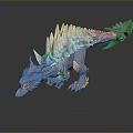 3D Rendered Dragon Game Movie Character With Blue Scales And Spiked Back