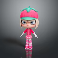 Cute Children's Doll With Strawberry Hat Pink Outfit And Striped Pants