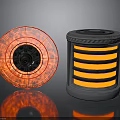 Red Circular Transparent Illuminated Device And Cylindrical Gray Striped Structure