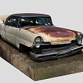 Old Rusted Vintage Car Abandoned In Grass Field With Damaged Body And Roof